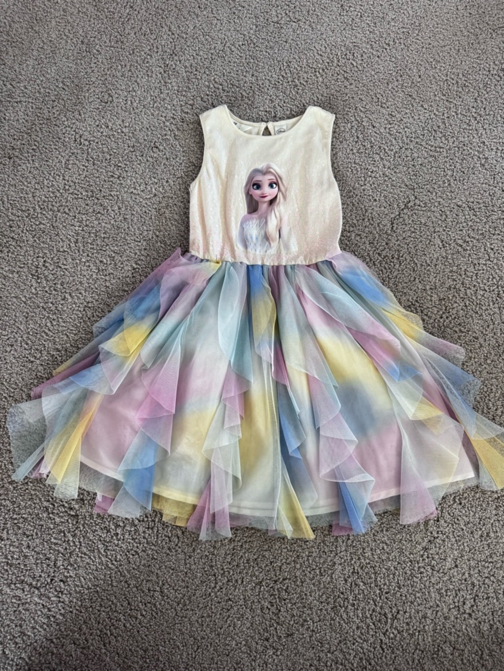 H&M Disney Frozen Elsa Tulle-Skirt Dress, Cream Multicolor, 6X/7 (6-8Y)